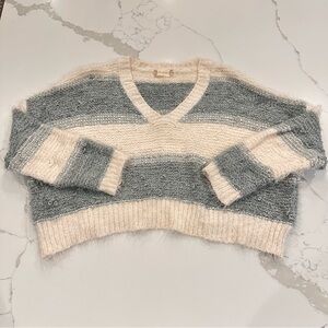 Altar’d State Fuzzy Cropped Sweater Crop Top Women S Green Striped Cozy Holiday